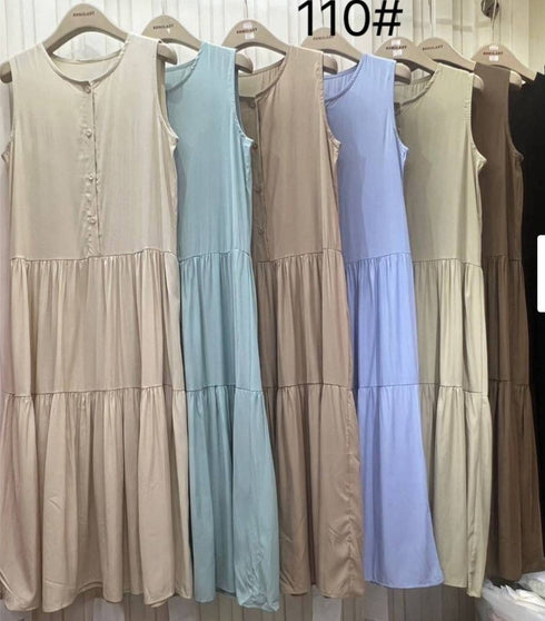 Buttons Up Half Sleeves Tiered Loose Dresses